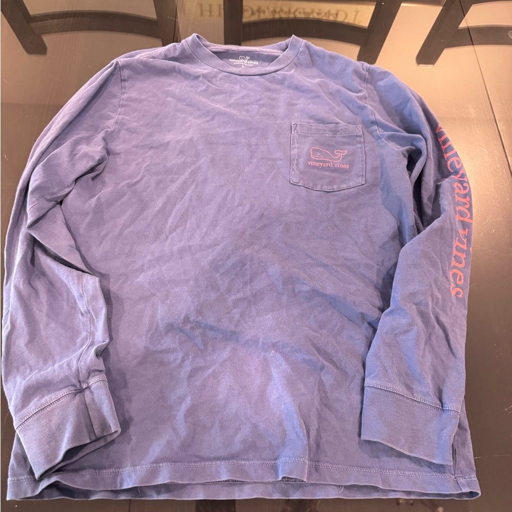 Vineyard Vines Long-Sleeve Pocket Tee in Lavender Blue with Pink Logo